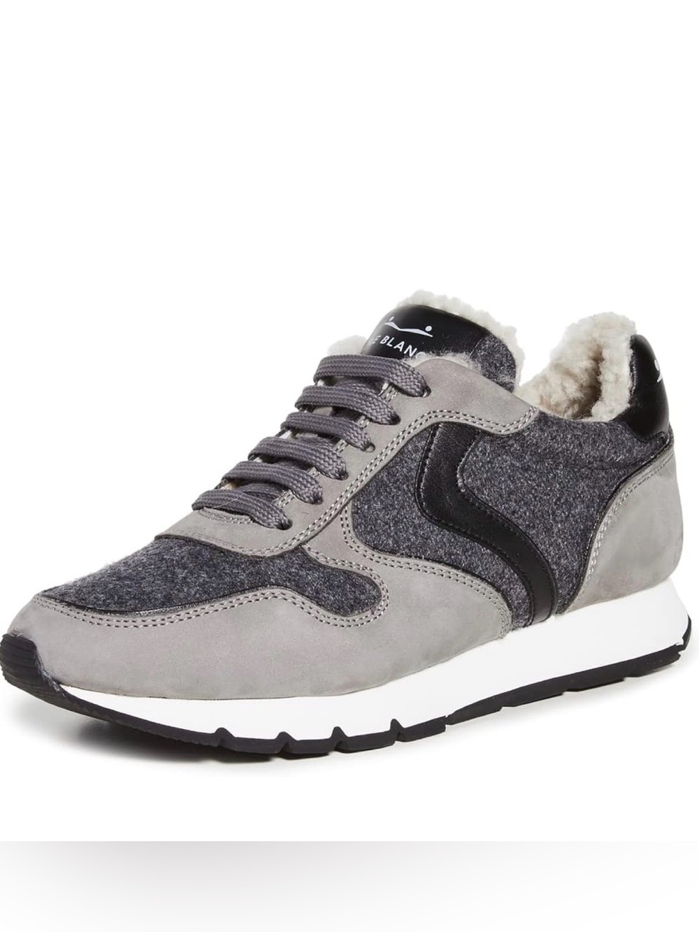 NWT VOILE BLANCHE JULIA Fur Leather and Fabric Sneakers in Grey -Anthracite - Picture 2 of 15